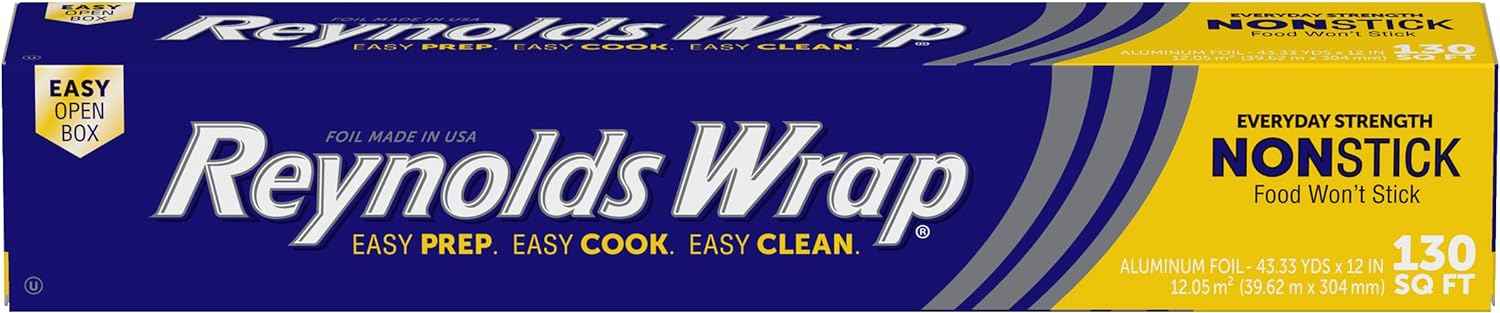Reynolds Wrap Non Stick Aluminum Foil, Nonstick Aluminum Foil Roll, Prevents Food Sticking and Messy Cleanup, Great for Covering Casseroles and leftovers
