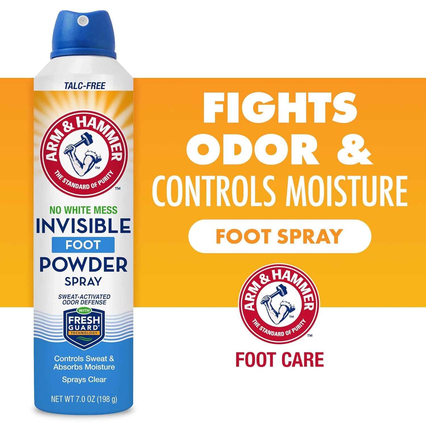 Arm & Hammer Invisible Foot Powder Spray, Clear Talc-Free Sweat Control, Odor Eliminating Foot Spray For Men & Women, 7 Oz
