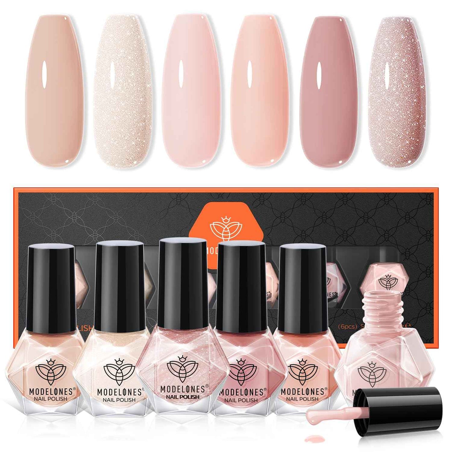 modelones Jelly Nail Polish 6 Colors, Sheer Nude Mini Nail Polish Set Red Pink Brown Quick Dry Spring Summer Fingernail Polish for DIY Nail Art Salon Home Gift for Women Girl