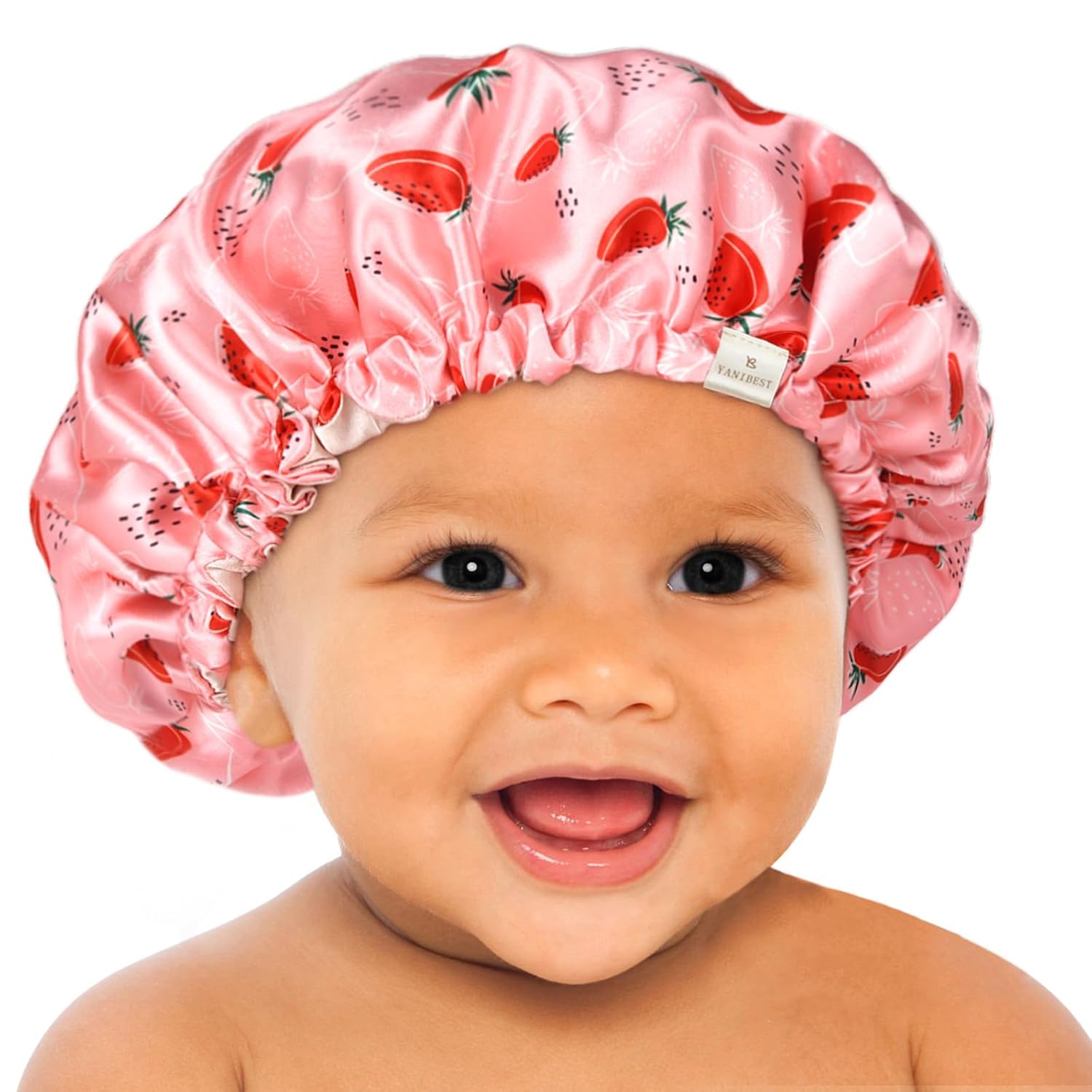 YANIBEST_Baby_Satin_Bonnet_Sleep_Cap_-_Double_Layer_Reversible_Adjustable_Silky_Satin_Cap_for_Infant_Toddler(6-36Months,Strawberry)