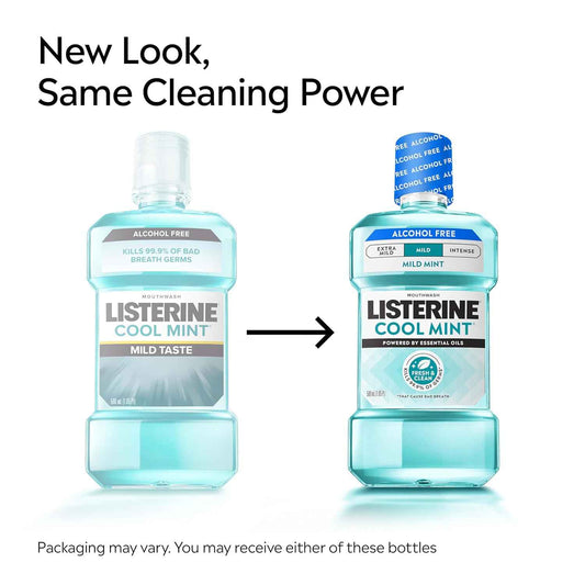 Listerine Cool Mint Alcohol-Free Mild Mouthwash, Oral Rinse Kills 99.9% of Germs That Cause Bad Breath, Less Intense Taste, Mild Mint Flavor