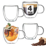 Mfacoy Double Wall Insulated Glasses Espresso Cups Set of 4 (50% Thicker), 5 oz Clear Coffee Cups with Handle, Espresso Shot Glasses, Suit for Espresso Machine, Latte, Cappuccino, Glass Coffee Mugs