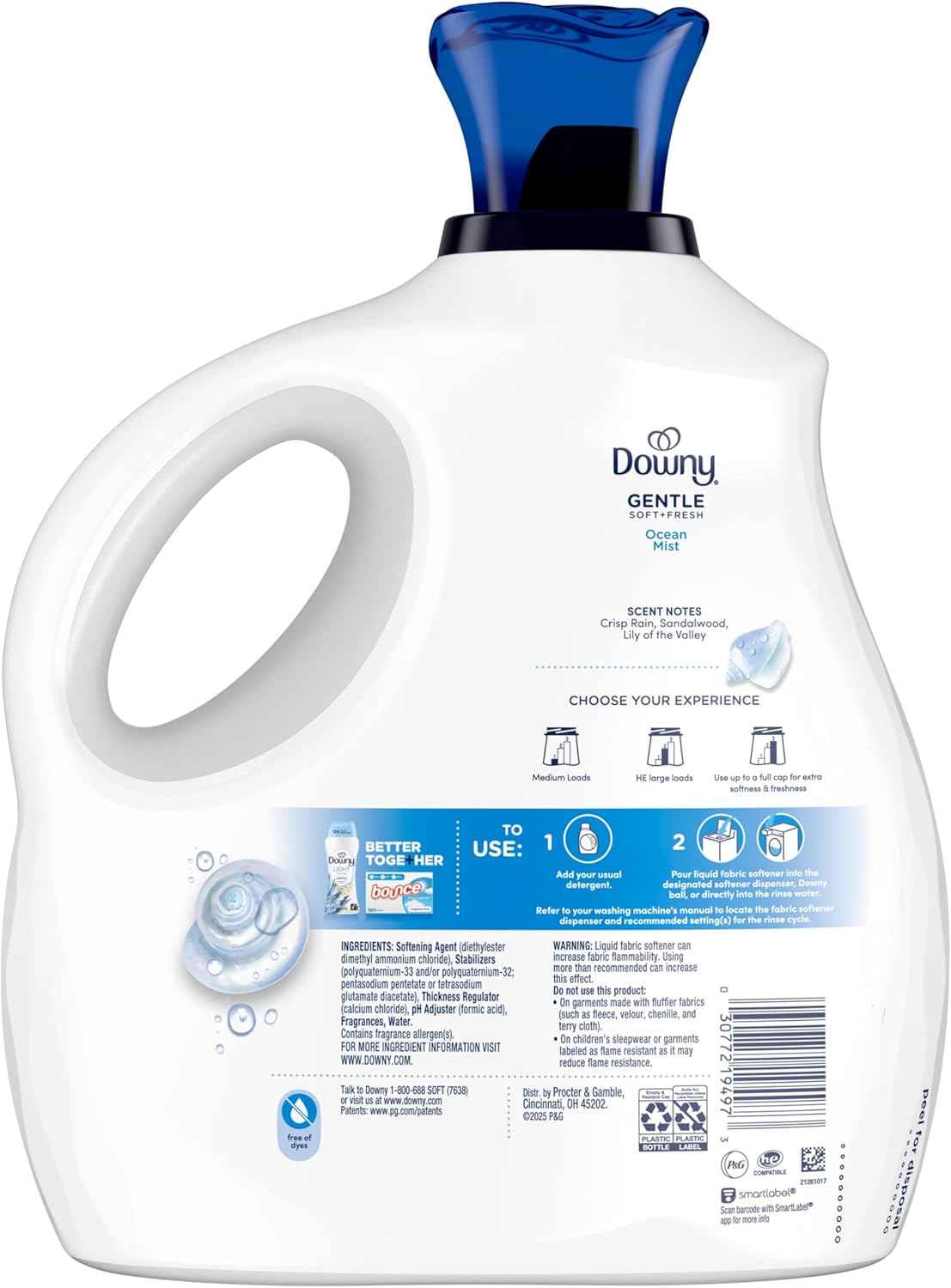 Downy Gentle Soft + Fresh Fabric Softener Liquid, Ocean Mist Scent, Liquid Fabric Softener Designed to be Gentle on Skin