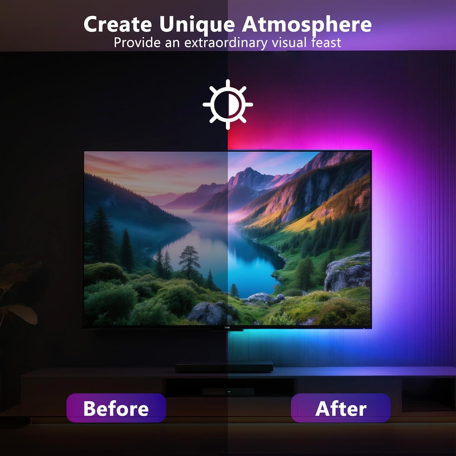 PANGTON_VILLA_Led_Strip_Lights_8.2ft/14.3ft_for_40-60in/65-75in_TV,_USB_LED_TV_Backlight_Kit_with_Remote_-_16_Color_5050_LEDs_Bias_Lighting_for_HDTV