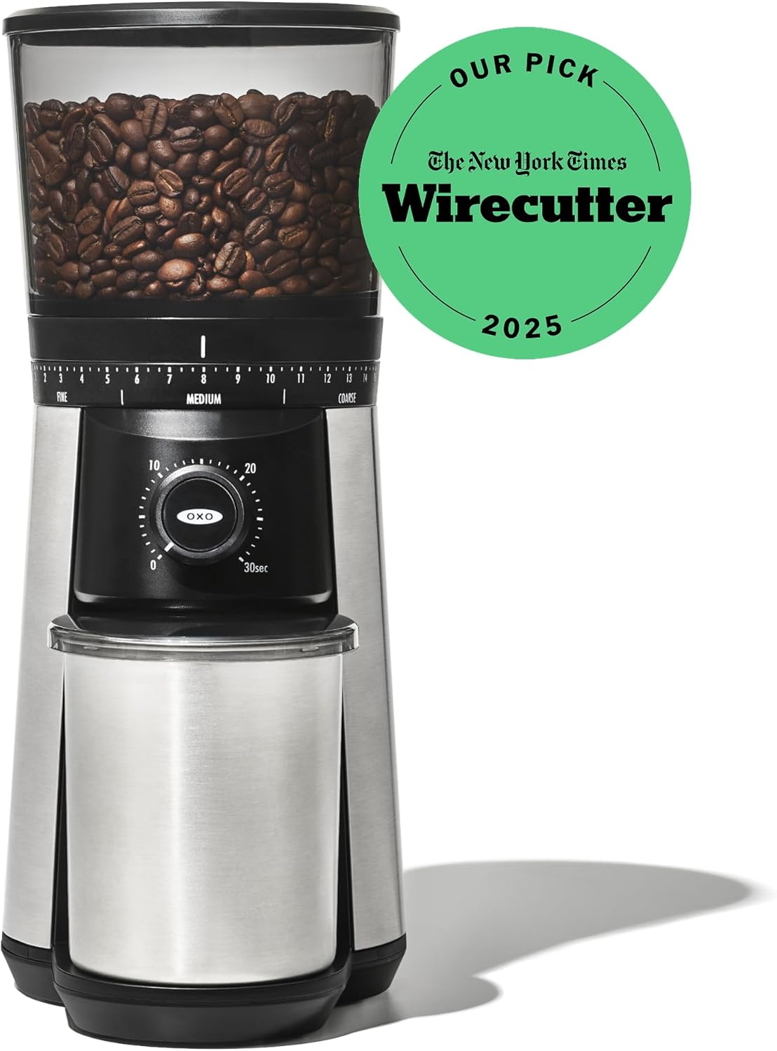 OXO_Brew_Conical_Burr_Coffee_Grinder_-_Silver,_Stainless_Steel_Burrs,_One-Touch_Automatic_Smart_Grind