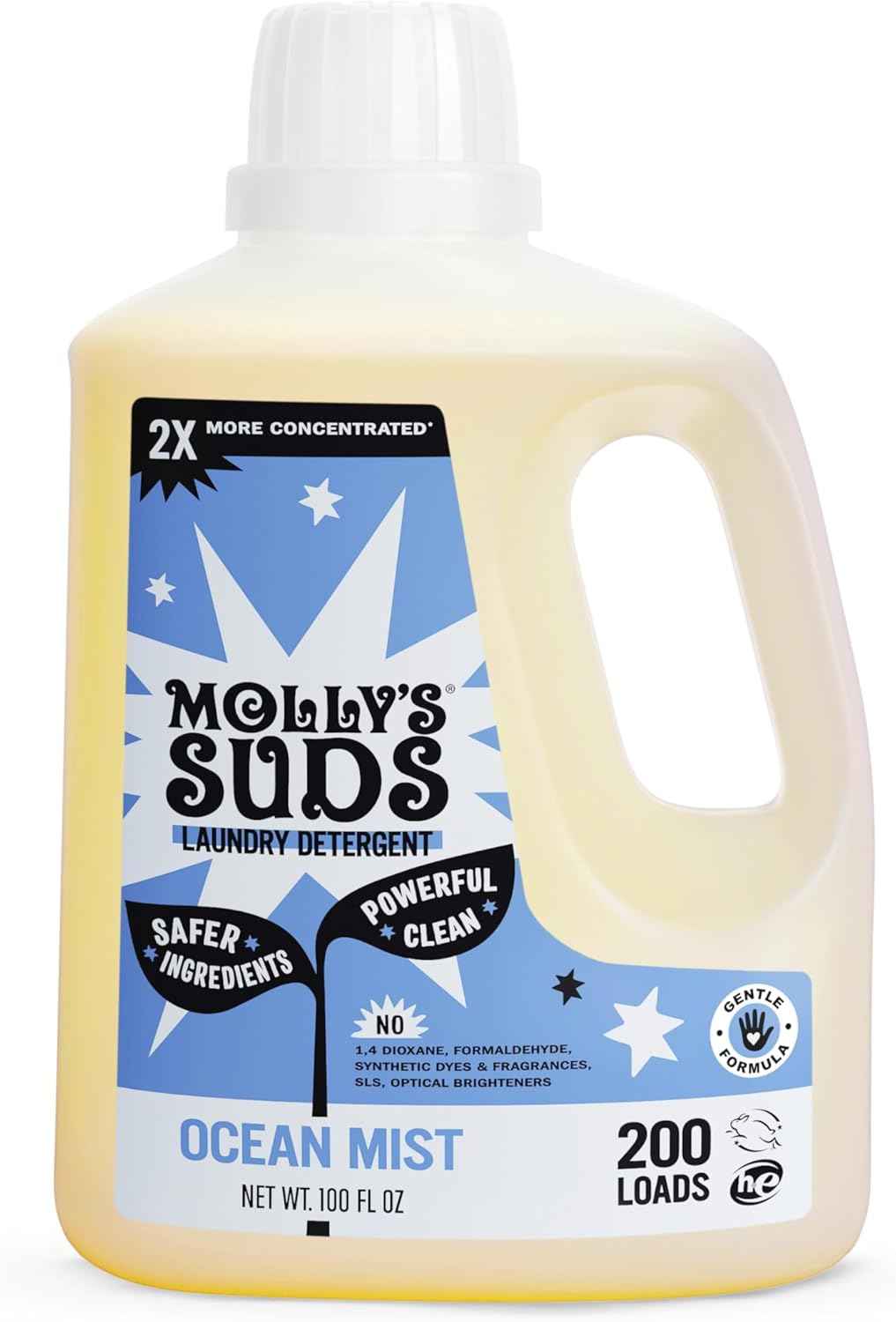 Molly's Suds Liquid Laundry Detergent | Clean Laundry Detergent Soap for Sensitive Skin | 2x Concentrated, High Efficiency (HE)