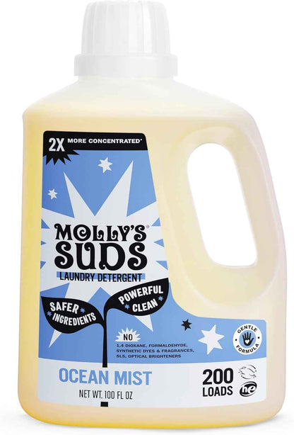 Molly's Suds Liquid Laundry Detergent | Clean Laundry Detergent Soap for Sensitive Skin | 2x Concentrated, High Efficiency (HE)