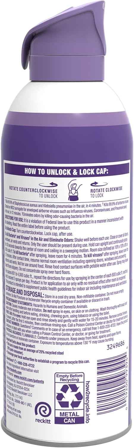 Lysol Air Sanitizer Spray with Bacterial Odor Eliminator for Home & Office, Sanitizing Air Spray, Air Freshener Alternative
