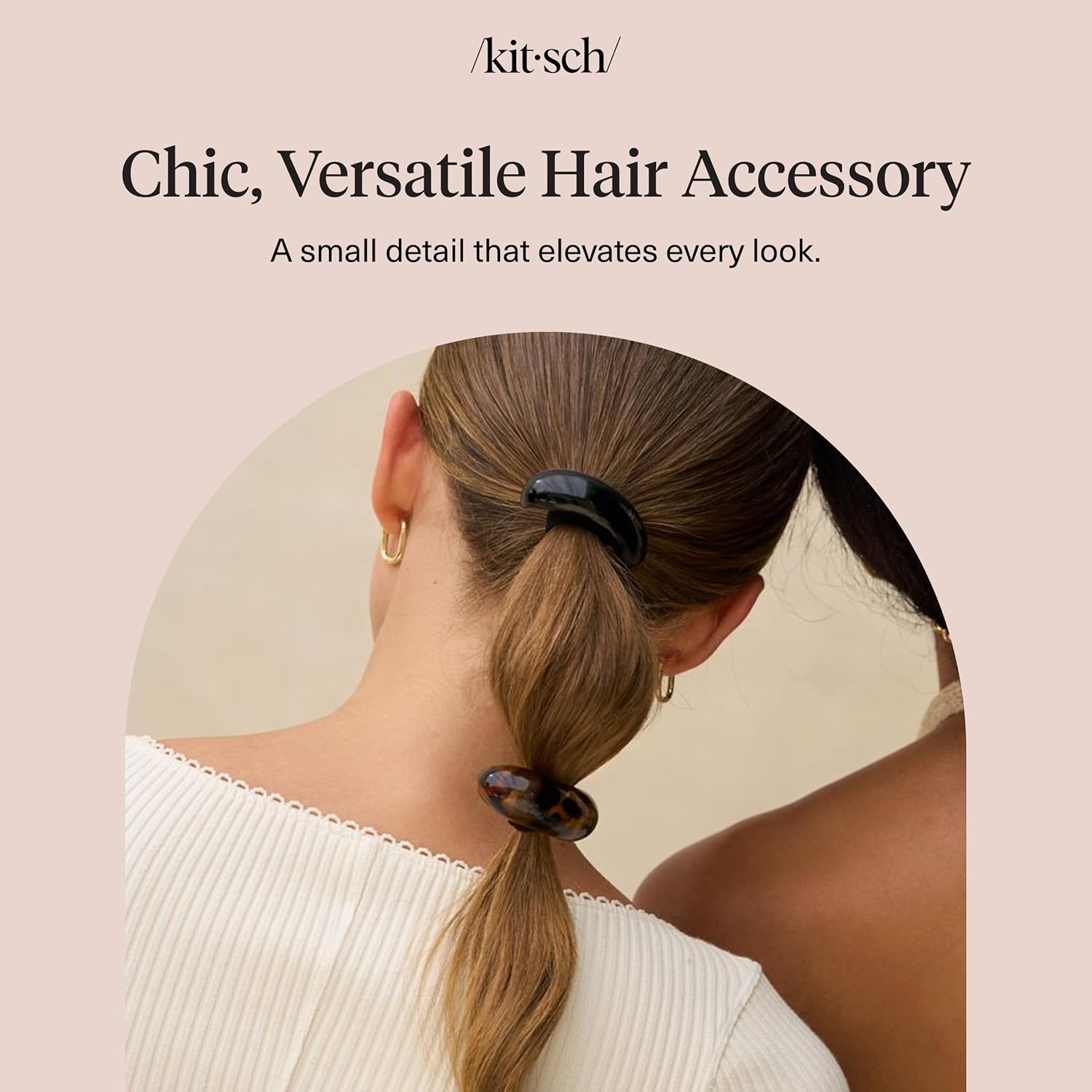 Kitsch_Medium_Hair_Cuffs_for_Braids_&_Ponytails_-_Sleek_Hair_Ties_No_Damage_for_Women_|_Recycled_Plastic_&_Nylon_Elastics_|_Stylish_&_Durable_-_Black_&_Tort_|_Ideal_Gifts_for_Women,_2pcs