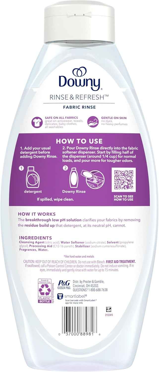 Downy RINSE & REFRESH Laundry Odor Remover and Fabric Softener, Safe on ALL Fabrics, Gentle on Skin, HE Compatible