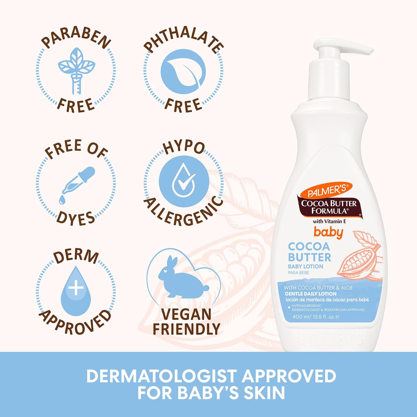 Palmer's_Baby_Lotion,_Cocoa_Butter_Formula_Body_Lotion,_13.5_Fl_Oz,_Gentle_Baby_Moisturizer_for_Delicate_Skin_with_Vitamin_E_&_Aloe,_Hypoallergenic,_48Hr_Moisture,_Dermatologist_Tested_Baby_Essentials