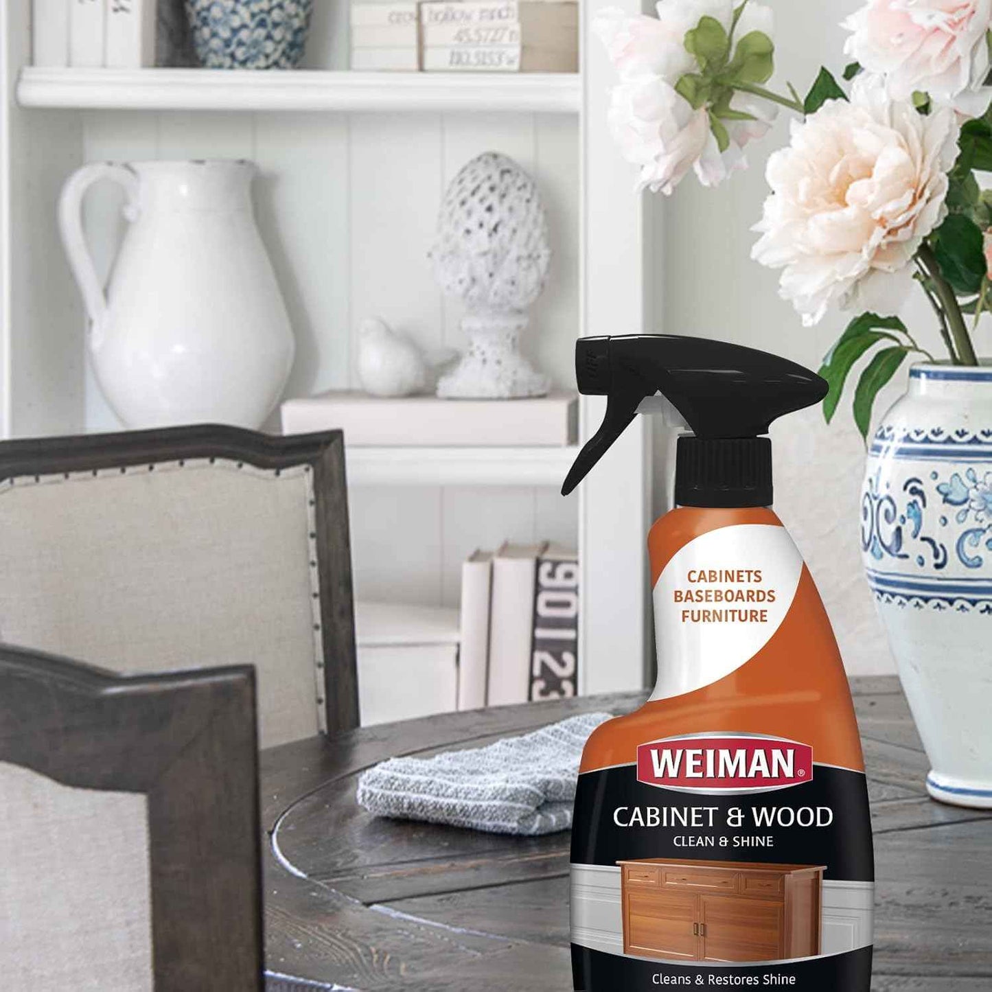 Weiman Cabinet and Wood Cleaner, Shine, Clean and Protect Spray - For Wood Cabinets, Furniture, Tables, Baseboards, Trim