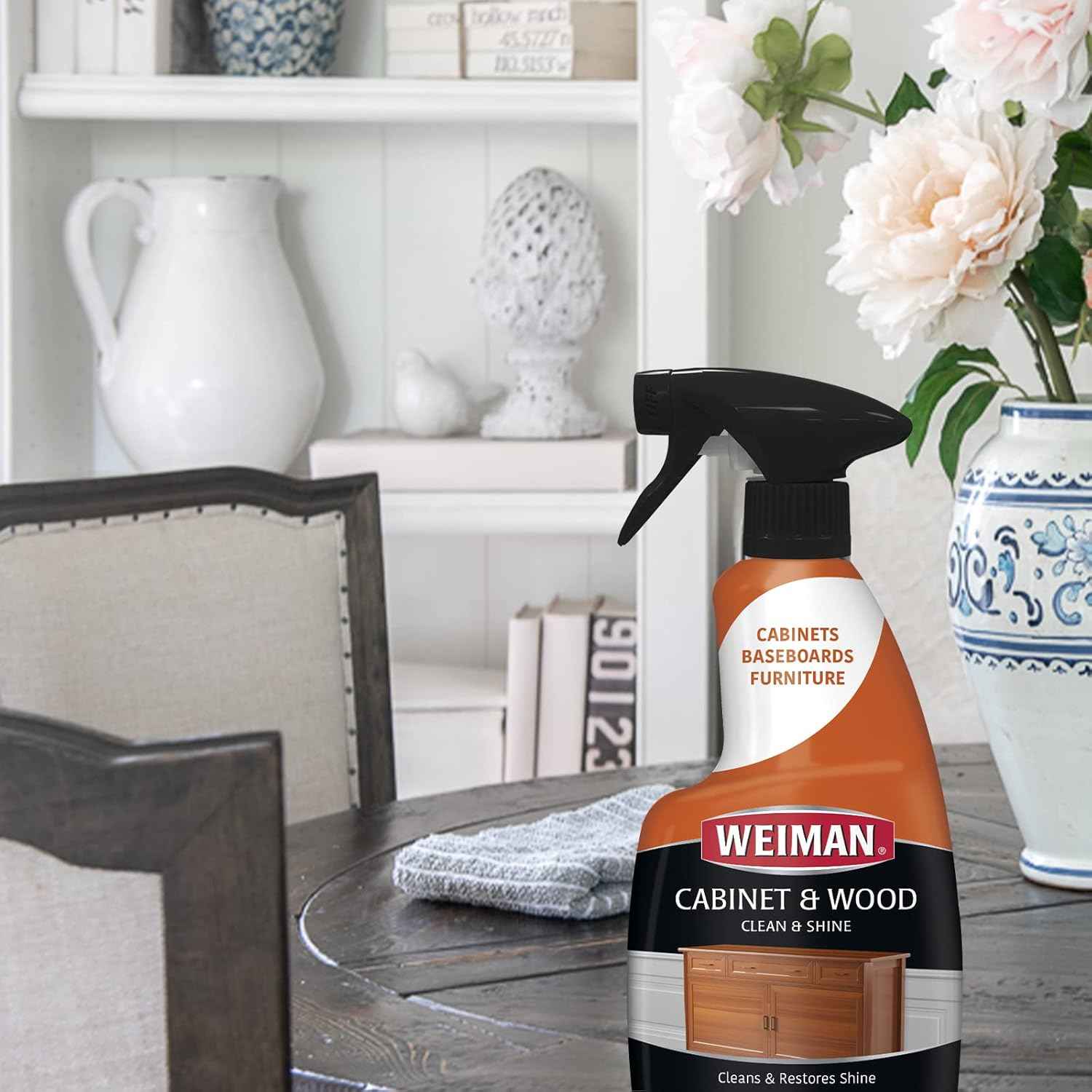 Weiman Cabinet and Wood Cleaner, Shine, Clean and Protect Spray - For Wood Cabinets, Furniture, Tables, Baseboards, Trim