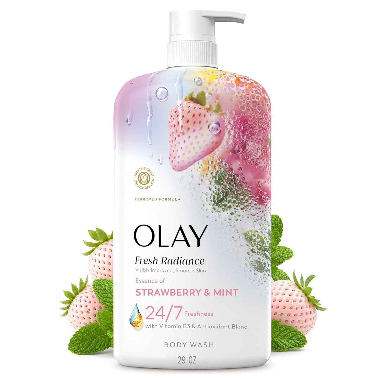 Olay Body Wash for Women, Fresh Radiance, 24/7 Skin-Loving Freshness, Visibly Radiant, Plant Based Cleansers, Vitamin B3 & Antioxidant Blend, For All Skin Types