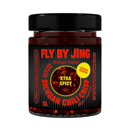 FLYBYJING Xtra Spicy Sichuan Chili Crisp: Premium Chili Oil w/Crunchy Garlic and Shallots - Spicy, Savory, Vegan, Sugar Free Hot Sauce - Good on Noodles, Proteins, Veggies &amp;amp; Anything, 6oz (Pack of 1)