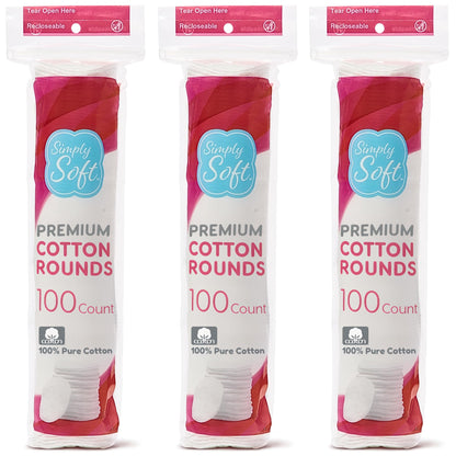 Medline Simply Soft Cotton Rounds (300 Count), 100% Cotton Absorbent and Textured Cotton Pads, Lint-Free