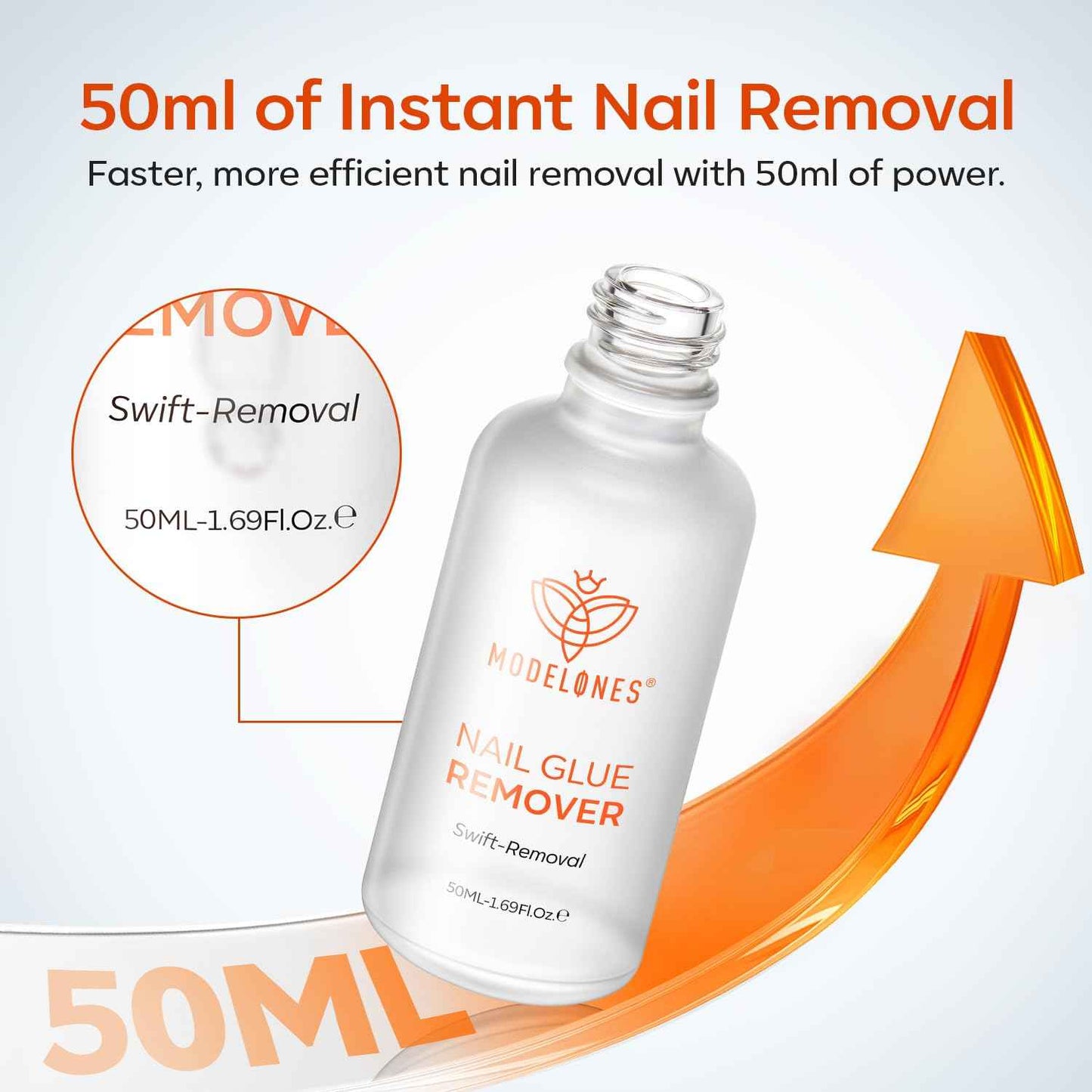 Modelones 50 ML Nail Glue Remover for Base Coat Press On Nails, Upgrade Clear Stick On Nails Remover for Acrylic Tips, Nail Polish Remover with Wood Stick