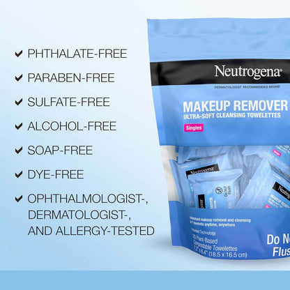 Neutrogena Makeup Remover Wipes, Daily Single Face Cleansing Towelettes, Makeup Removing Cleansing Wipes Removes Dirt & Oil, Alcohol-Free Face Towelettes