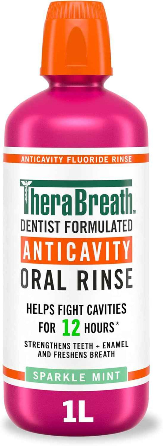 TheraBreath Anticavity Fluoride Mouthwash, Sparkle Mint, Dentist Formulated, 1 Liter