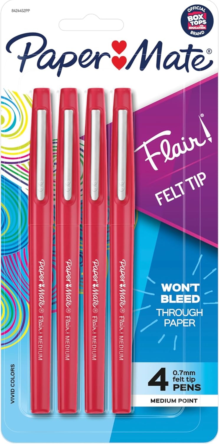 Paper_Mate_Flair_Felt_Tip_Pens_Medium_Point_(0.7mm)_Red_4_count