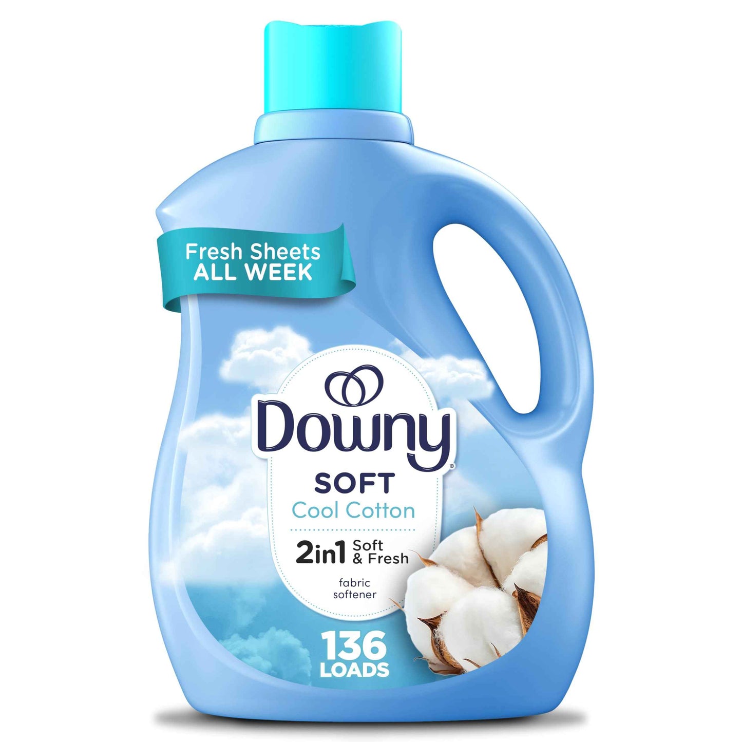 Downy Soft, 2 in 1 Soft and Fresh Liquid Fabric Softener, Cool Cotton, 100 fl oz, 136 Loads, Fabric Conditioner Liquid provides softness and freshness for fabrics