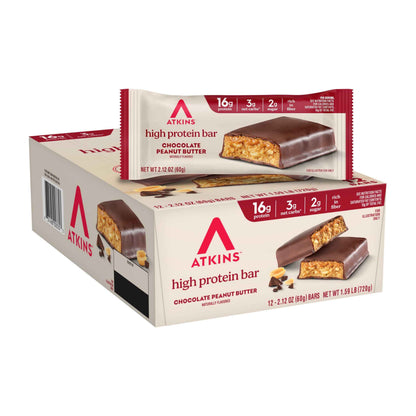 Atkins High Protein Bar, High Fiber Snack , 16g Protein, 1g Sugar, 4g Net Carb, Protein Snack
