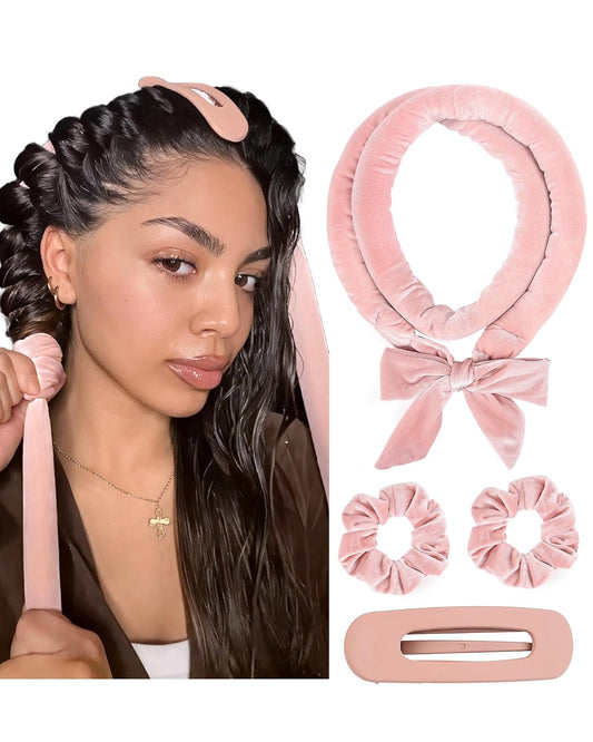 Yanibest_Heatless_Hair_Curler,_No_Heat_Hair_Curlers_to_Sleep_in,_Super_Soft_Ribbon_Wrap_for_Long_Hair,_Overnight_Heatless_Curling_Set_with_Scrunchies_and_Clip,_for_All_Hair_types(Pink)