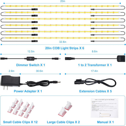 JUSJUBR_LED_Lights_for_Shelves,_6_PCS_20_Inch_Dimmable_Flexible_COB_LED_Strip_Lights_for_Cabinet,_Display_Case,_Bookshelf,_Kitchen,_Wardrobe_and_Closet,_Under_Cabinet_Lighting_Cold_White_6000K