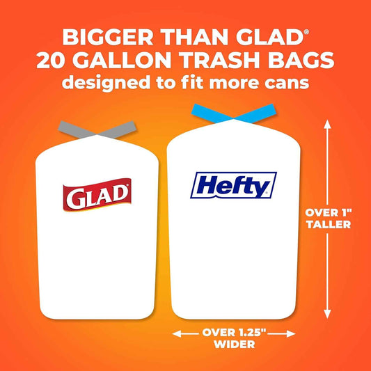 Hefty Ultra Strong 20 Gallon Trash Bags, XL Tall Kitchen Trash Bags 20 Gallon Size, Drawstring Closure, Continuous Odor Control, White