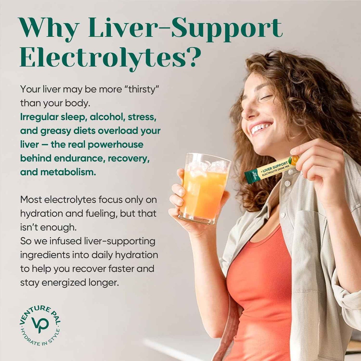 Venture Pal Hydration Packets + Liver Support- Liquid Daily IV Electrolyte Powder Packets with 7 Electrolytes & 5 Vitamins, Milk Thistle + L-Theanine | Sugar-Free | Keto Friendly | Vegan, 16 Sticks