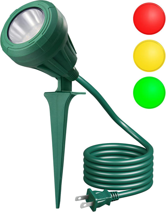 DEWENWILS_120V_Spotlight_Outdoor,_500LM_Waterproof_LED_Spot_Light_with_3_Extra_Lenses_(Red_Yellow_Green),_Landscape_Lighting_for_Holiday,_Trees,_Flag,_5FT_Extension_Cord,_UL_Listed