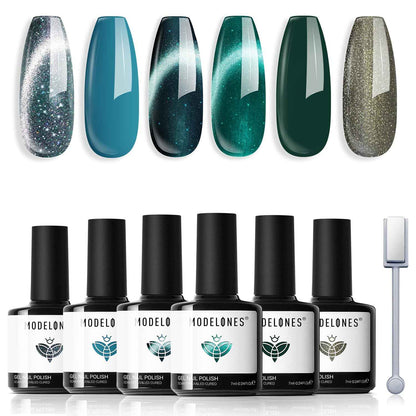 modelones Cat Eye Magnet Set, Heart French Cateye Gel Polish Nail Tools Kit Dual-Head 3 IN One Magnets Pen Heart Round Square Flower Glassy Moon Multi Effect Nail Art Designs Home DIY Salon Use