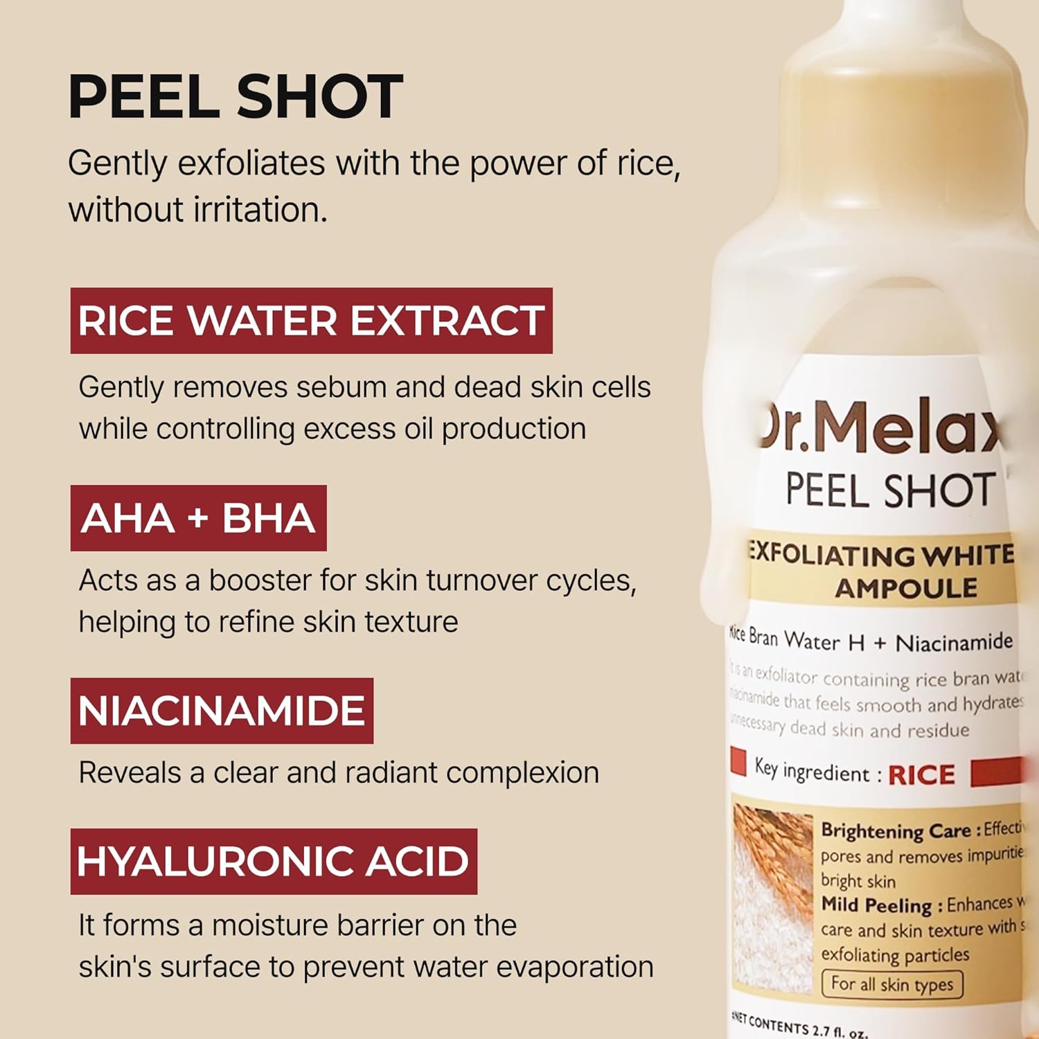 Dr.Melaxin_Peel_Shot_Glow_White_Rice_Peeling_Ampoule_80ml,_Dead_Skin_Gentle_Exfoliating_Ampoule_with_Rice_Water_Extract,_AHA_BHA,_Niacinamide,_Daily_Skin_Texture_Care,_All_Skin_Types,_Korean_Skincare