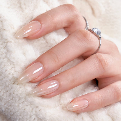 BTArtbox Press On Nails Medium Almond - Press on Nails Chrome Nails, Light Weight &amp;amp; Fit Perfectly Fake Nail with Nail Glue, Nude Glue On Nails in 16 Sizes, Glazed Donut