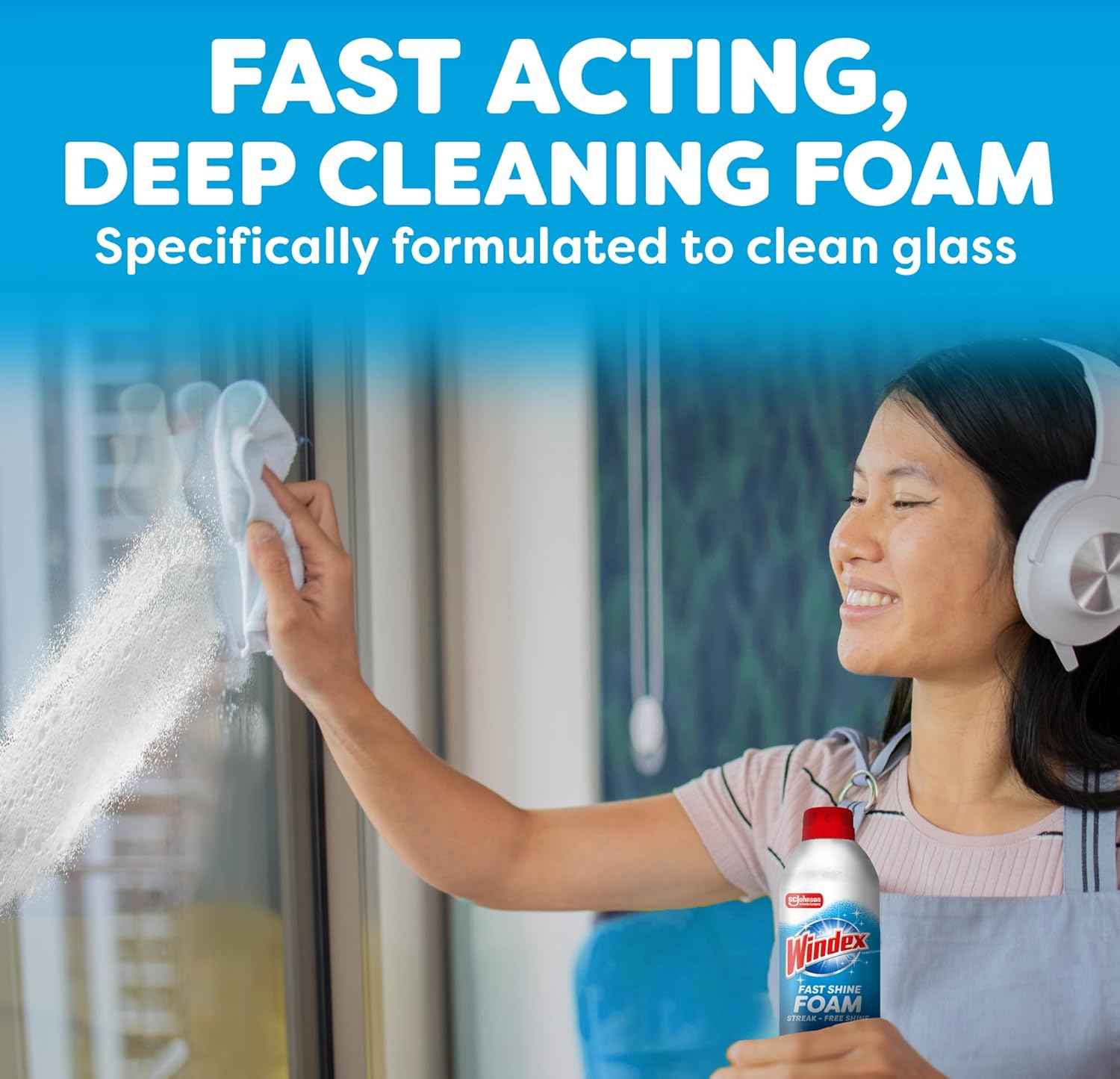 Windex Fast Shine Foam Glass Cleaner, No-Drip Windows, Doors, Mirrors & Countertops Aerosol Cleaning Spray, Streak-Free Shine, Removes Fingerprints, Dust, Dirt, Grime & More 19 oz (Pack of 6)