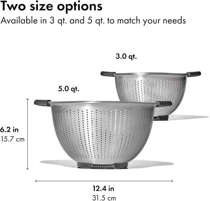 OXO Good Grips Stainless Steel Colander, Strainer with Non-Slip Handles, Kitchen Colander for Pasta and Vegetables, Nesting Stainless Steel Strainer and Sieve