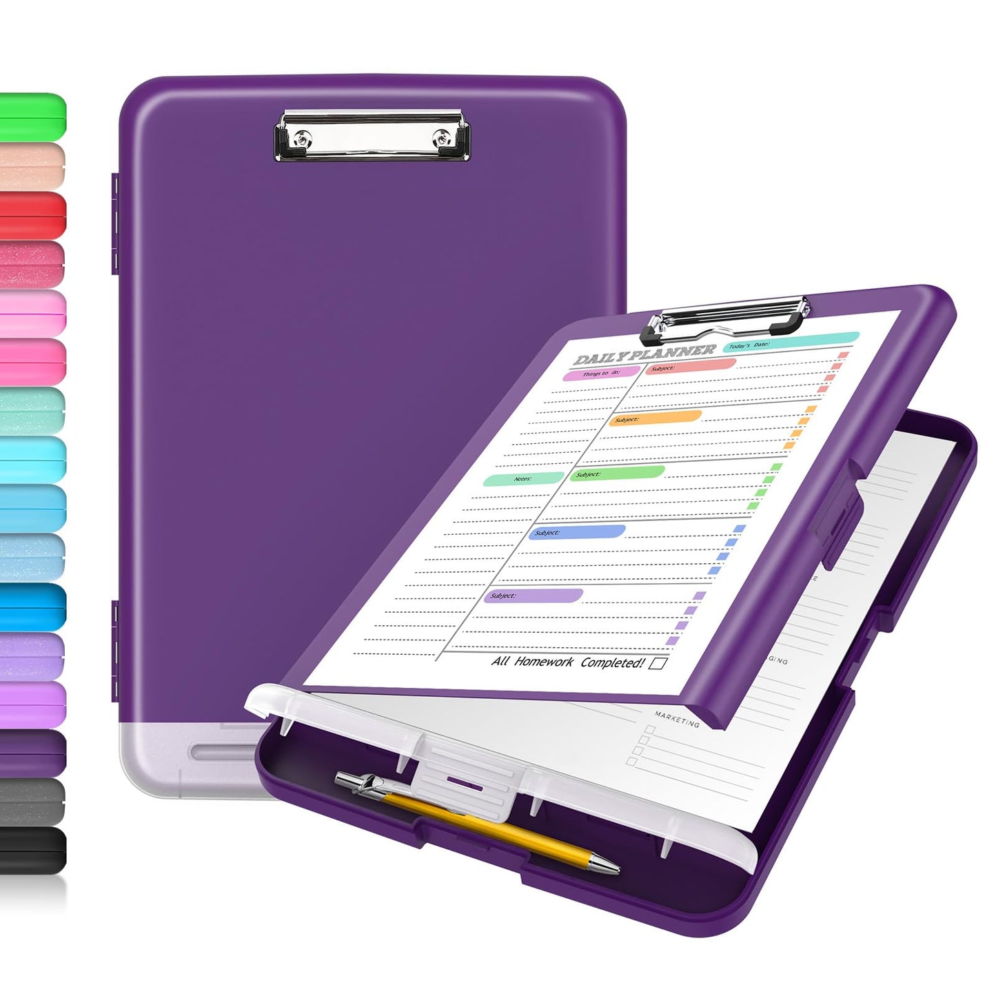 Sooez Clipboard with Storage, Clip Board 8.5 x 11 with Pen Holder, Plastic Organization Case Box for Letter Legal A4 Size Paper, Low Profile Clip, Nurses Teachers Must Haves, School &amp;amp; Office Supplies