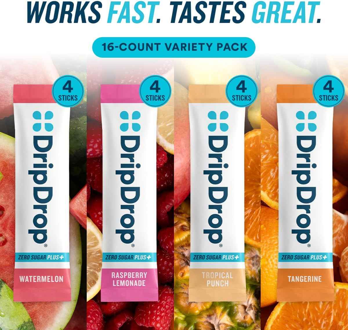 DripDrop Zero Sugar Plus - Sugar Free Hydration Packets- Single Serve Electrolytes Powder Drink Mix