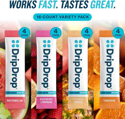 DripDrop Zero Sugar Plus - Sugar Free Hydration Packets- Single Serve Electrolytes Powder Drink Mix