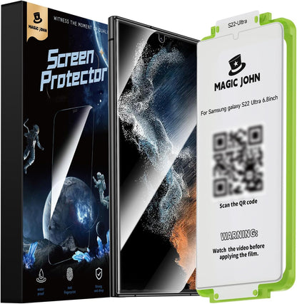 MAGIC_JOHN_2_Pack_for_Samsung_Galaxy_S22_Ultra_Screen_Protector_[Ceramic_film]_6.8_inch,[100%_Fingerprint_ID_Compatible]_Easy_Installation_Tray,_Shock-Resistant,_3D_Curved,_Bubble_Free,_Scratch_Proof,