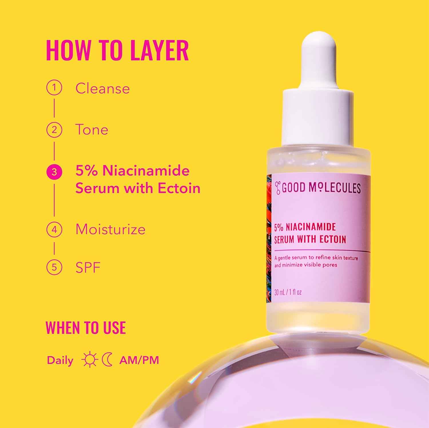 Good Molecules 5% Niacinamide Serum with Ectoin - Ultra Hydrating Serum to Target Enlarged Pores and Blemishes - Moisturizing, Pore Minimizer for Face - Skin Care