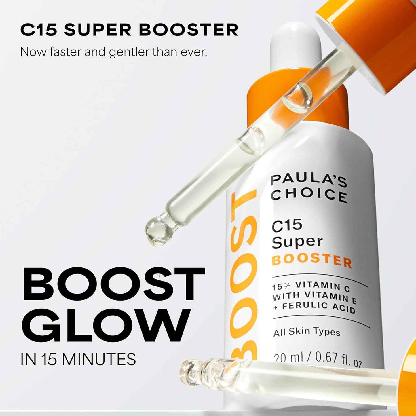 Paula's Choice BOOST C15 Super Booster, 15% Vitamin C Serum for Face, Face Serum with Vitamin E & Ferulic Acid for Discoloration & Glow, Fragrance-Free