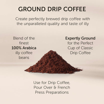 Illy_Classico_Ground_Drip_Coffee,_Medium_Roast,_Classic_Roast_With_Notes_Of_Chocolate_&_Caramel,_100%_Arabica_Coffee,_No_Preservatives,_8.8_Ounce_(Pack_Of_1)