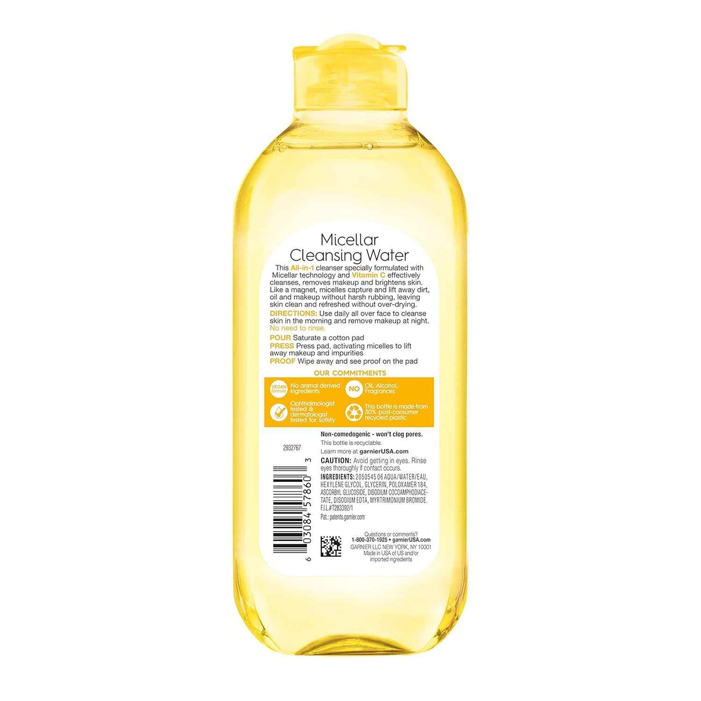 Garnier Micellar Water with Vitamin C, Facial Cleanser & Makeup Remover, Brightening & Hydrating, For All Skin Types, Vegan, Cruelty Free