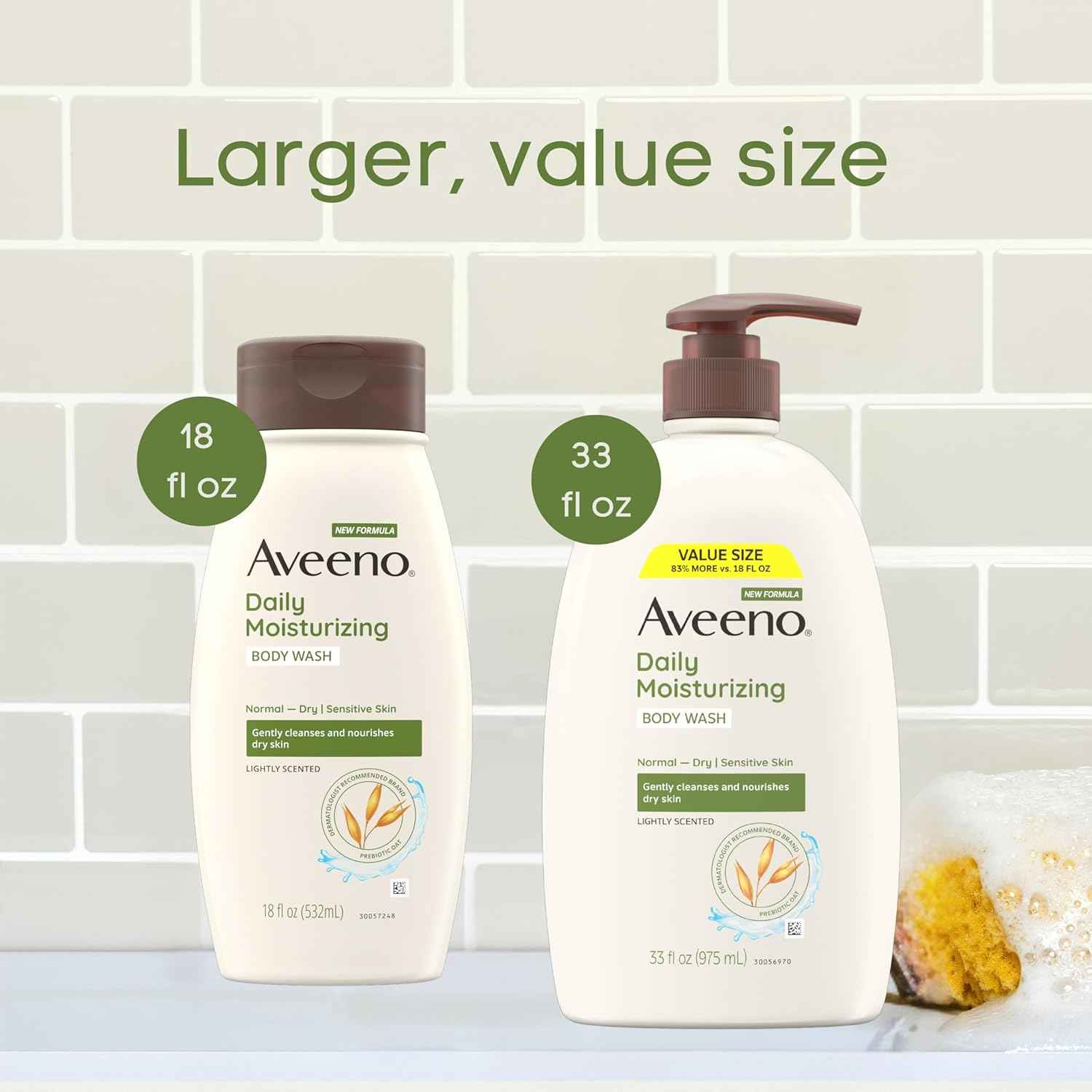Aveeno Daily Moisturizing Body Wash for Dry & Sensitive Skin + Prebiotic Oat, Body Wash Gently Cleanses & Nourishes Dry Skin, Lightly Scented, Value Size