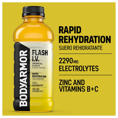 BODYARMOR_Flash_I.V._Electrolyte_Beverage,_Tropical_Punch,_Hydration_Drink_with_Coconut_Water_For_Rapid_Rehydration,_Post_Workout_Recovery,_20_Fl_Oz_(Pack_of_12)