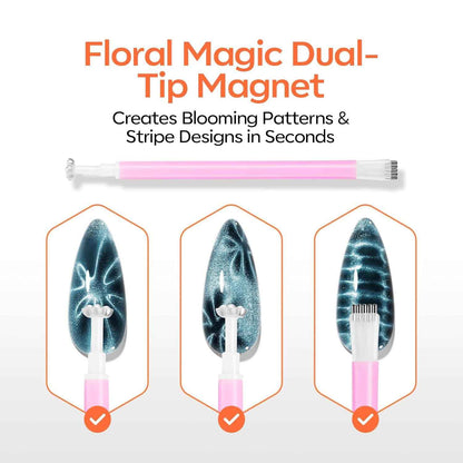 modelones Cat Eye Magnet Set, Heart Nail Art Tool Strong Magnetic Pen Double Head Round Magnets Stick Wand Diverse French Moon Floral Cateye Effect DIY Professional Manicure Gift for Women