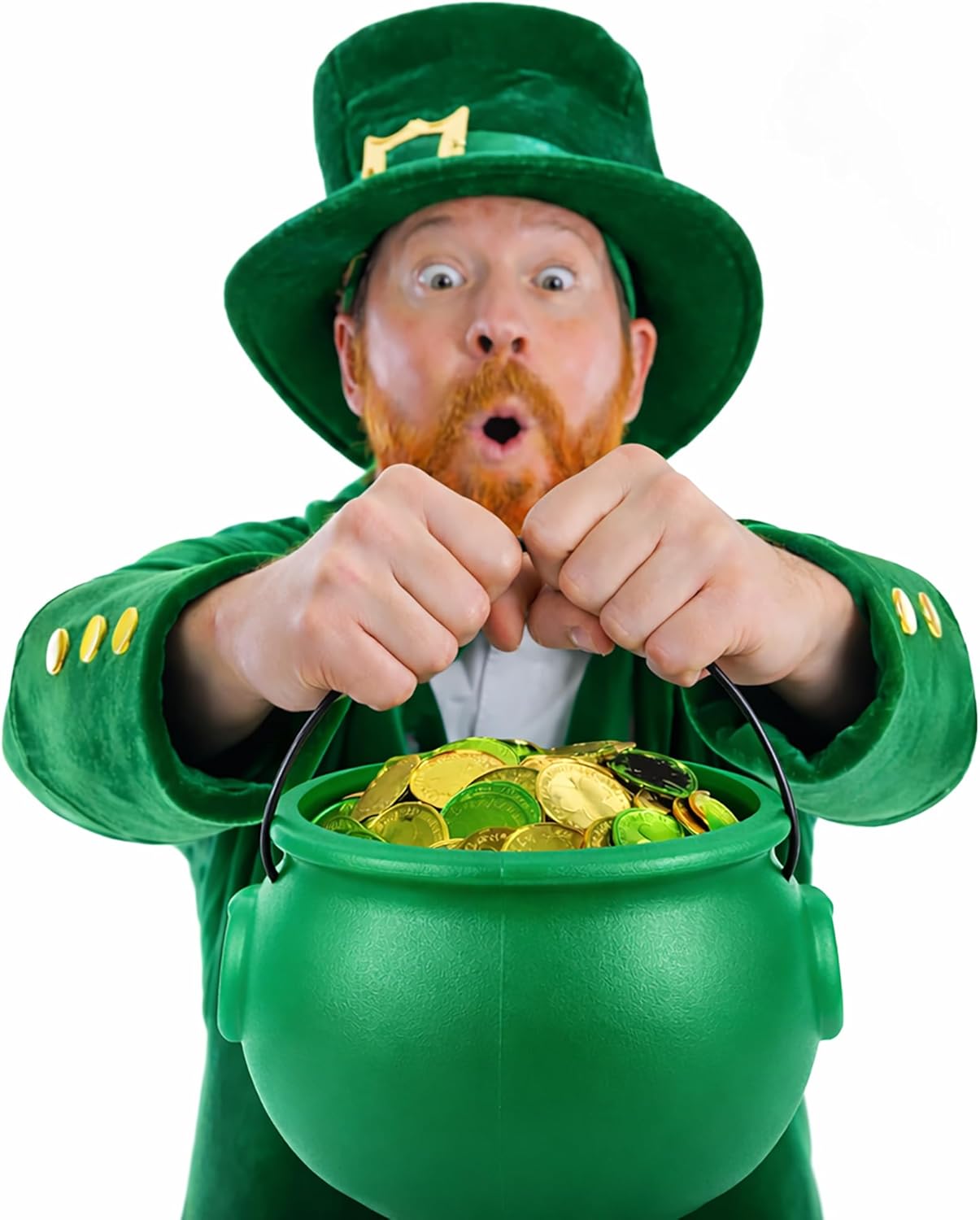 GIFTEXPRESS_8"_Green_Cauldron_Kettle_for_St_Patrick_Day,_Mardi_Gras,_Halloween,_Pot_of_Gold_Pot,_Lucky_Leprechaun_Kettle,_Plastic_Cauldron