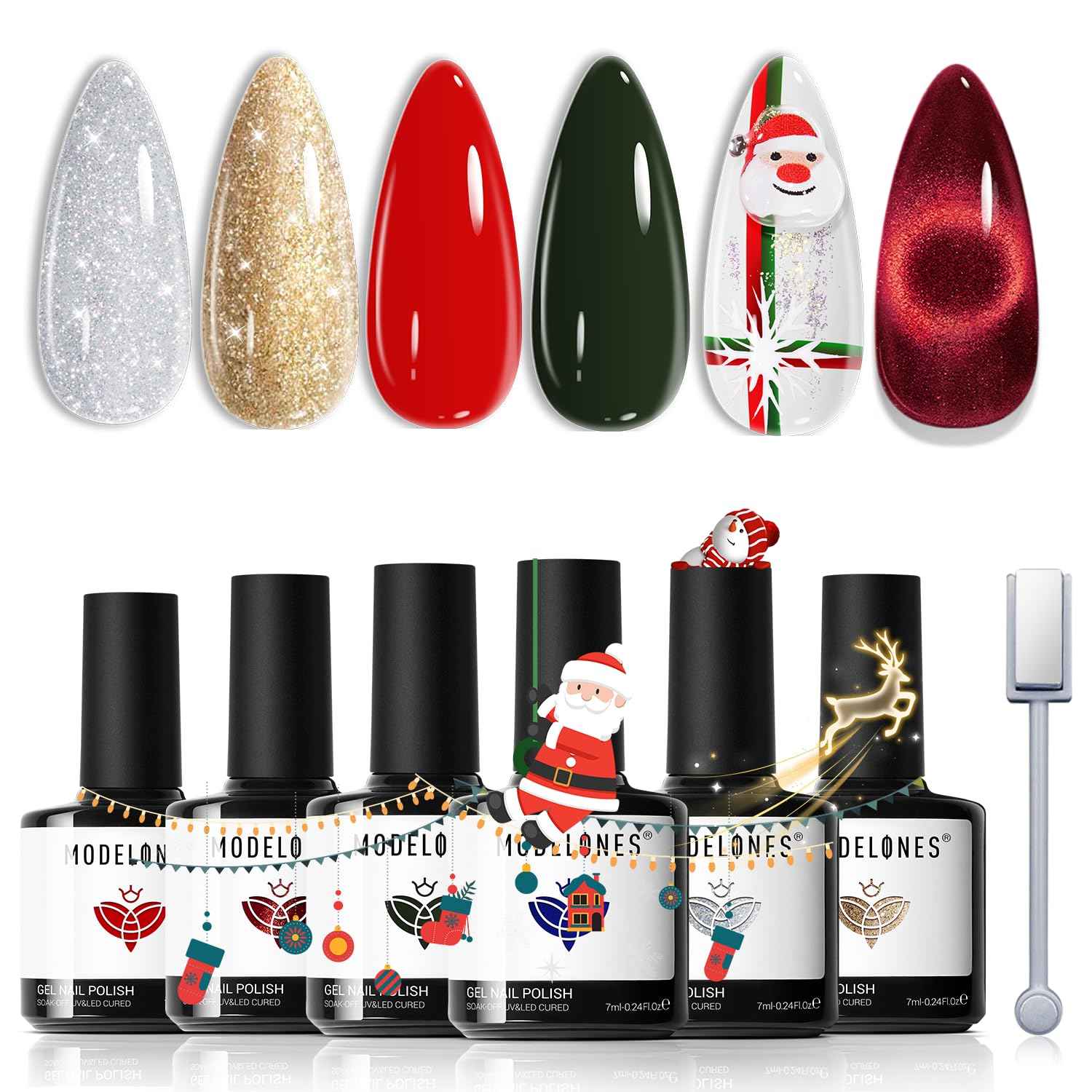 modelones Cat Eye Magnet Set, 15PCS French Cateye Gel Nail Polish Magnet Nail Art Tools Set Heart Magnet for Cat Eye Magnet Square Round Magnet Stick Diverse Glassy Cateye Effect for Women