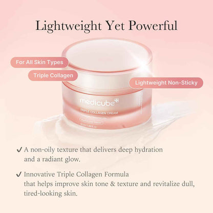 Medicube Triple Collagen Cream - Hydrating & Firming Moisturizer with Hyaluronic Acid, Premium Elastin, Shea Butter - Wrinkle Care & Boosts Elasticity - Korean Skincare, 1.69 oz